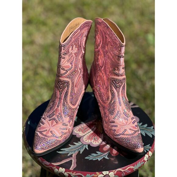 Helen’s Heart Pink Sequin Western Boots Size 8 Pointed Toe Mid Calf Heeled NWT - Picture 12 of 15